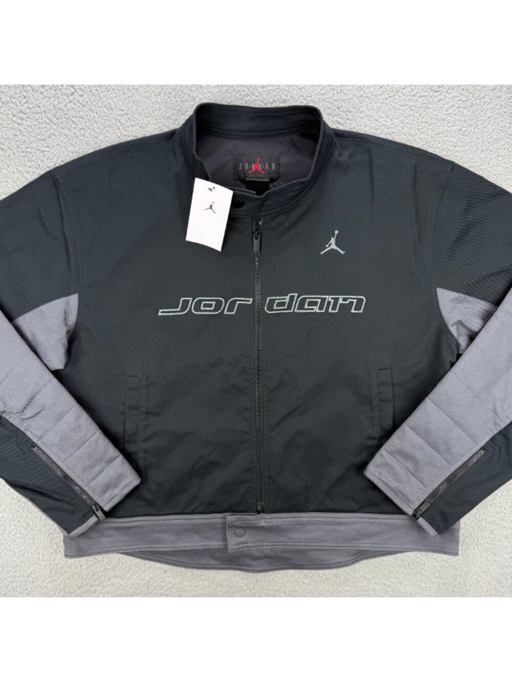 Air Jordan Jacket Men Large Black Grey Brooklyn Motorsport Biker Moto Motorcycle